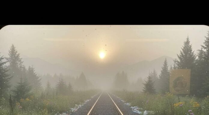 Train Travel in the USA: The Eco-Friendly Alternative to Flying Misty train tracks with litter and eco-hope text.