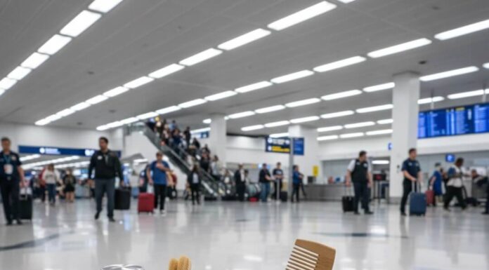 Plastic-Free Travel Kits That Make Going Green Easy Travel kit in bag peeking at airport chaos.